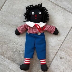 Charming Rag Doll with Red Checkered Shirt and Blue Pants